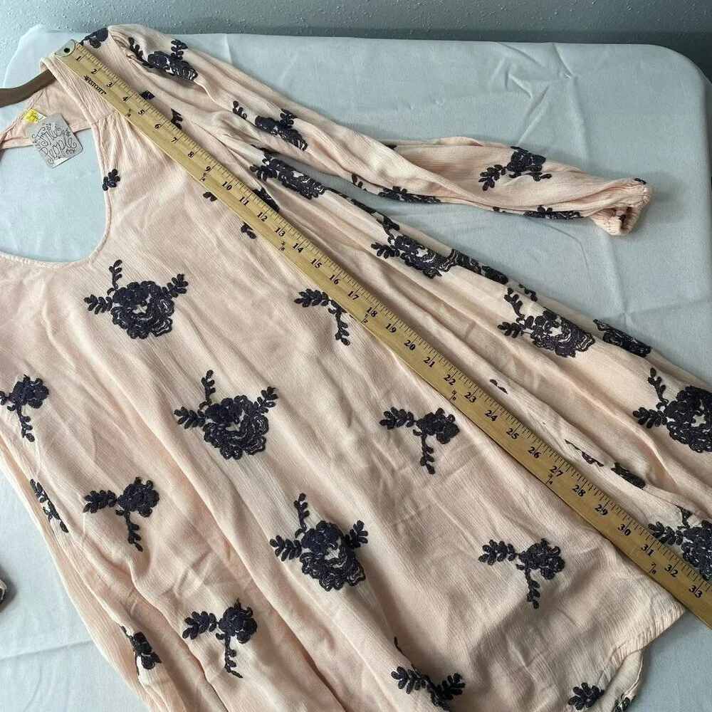 FREE PEOPLE Size Small Pink Emma Floral Embroidered Boho Mini Swing Dress NWT